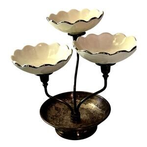 Rare-Cheshire Sterling Knob Candelabra-3 Tiers w/Silver Rim Porcelain Bowls